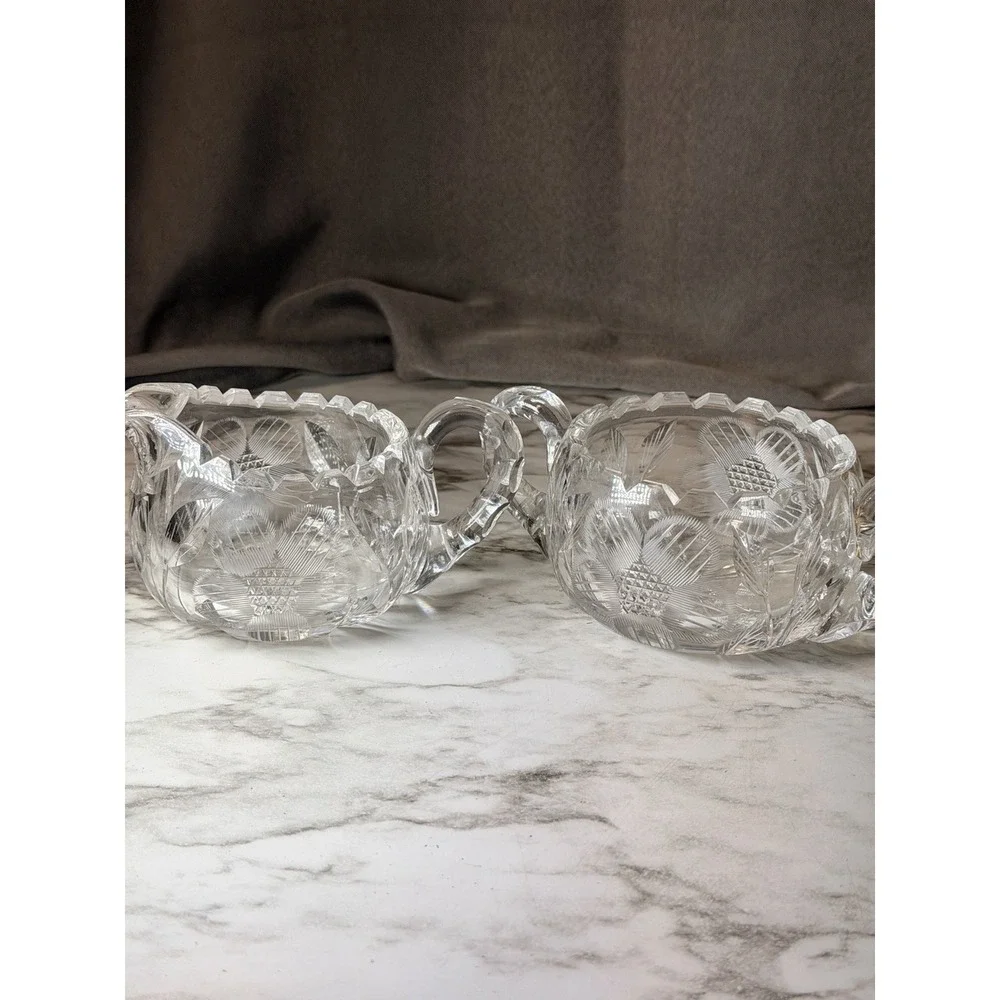 America Brilliant Period Style Cut Crystal Cream and Sugar Set Sunflower (3027)